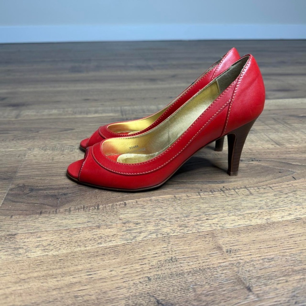 J.Crew Made in Italy Red Leather Peep Toe Heels | Size 7 Quiet Luxury
